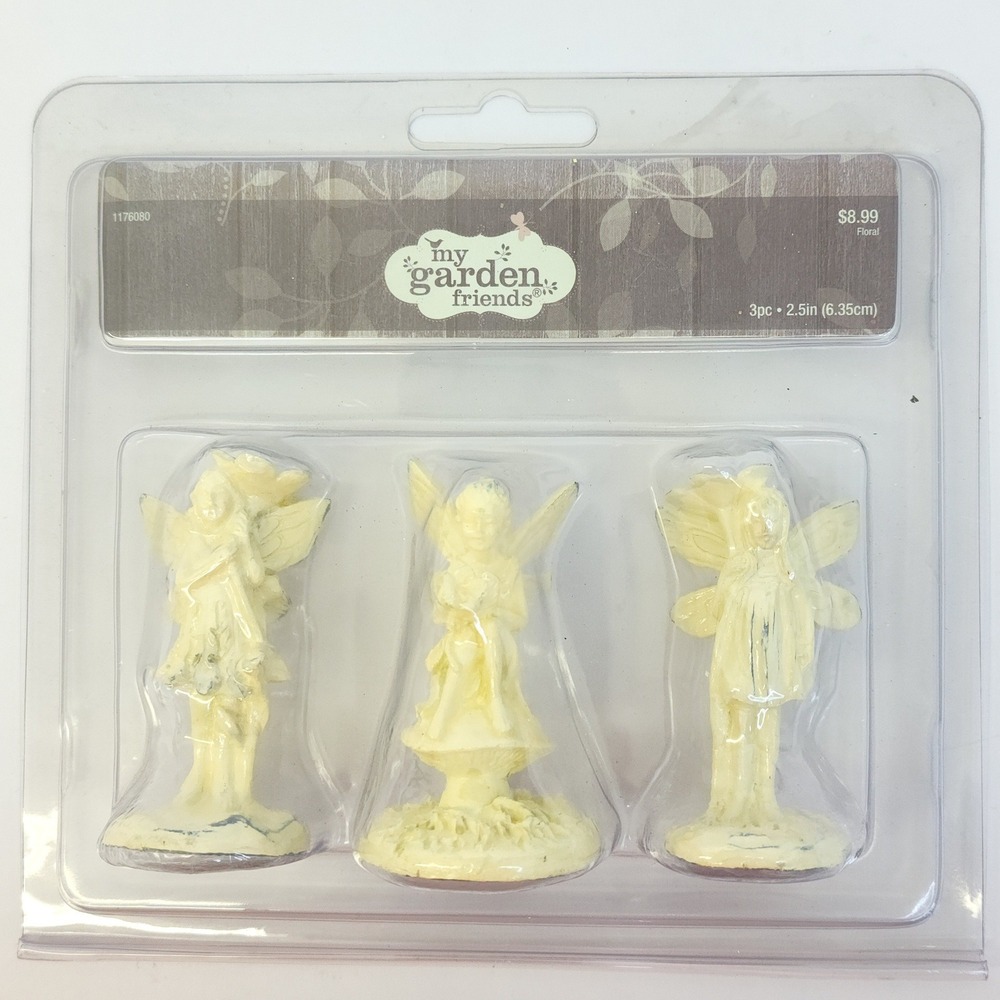 My Garden Friends 3pc Miniature Fairy Figurines Cream Resin 2.5in